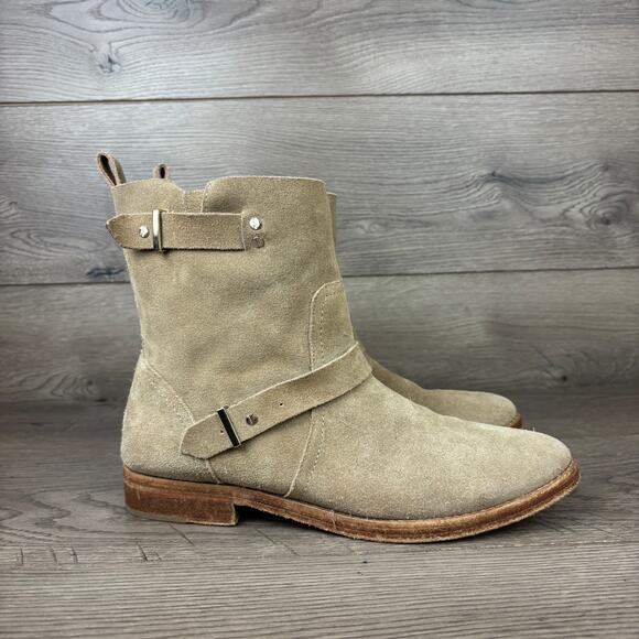Joie Hoxton Strap Buckle Boots Womens 40 Beige/Tan Suede Round Toe Ankle Booties - Picture 4 of 12